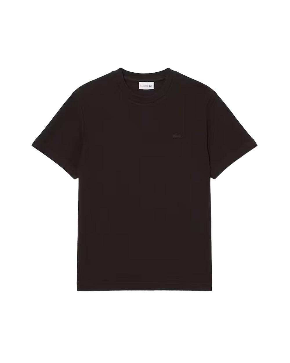 LACOSTE T-shirt LACOSTE uomo TH1979 Marrone crepe cotone classic fit collo a coste TH1979 3LA
