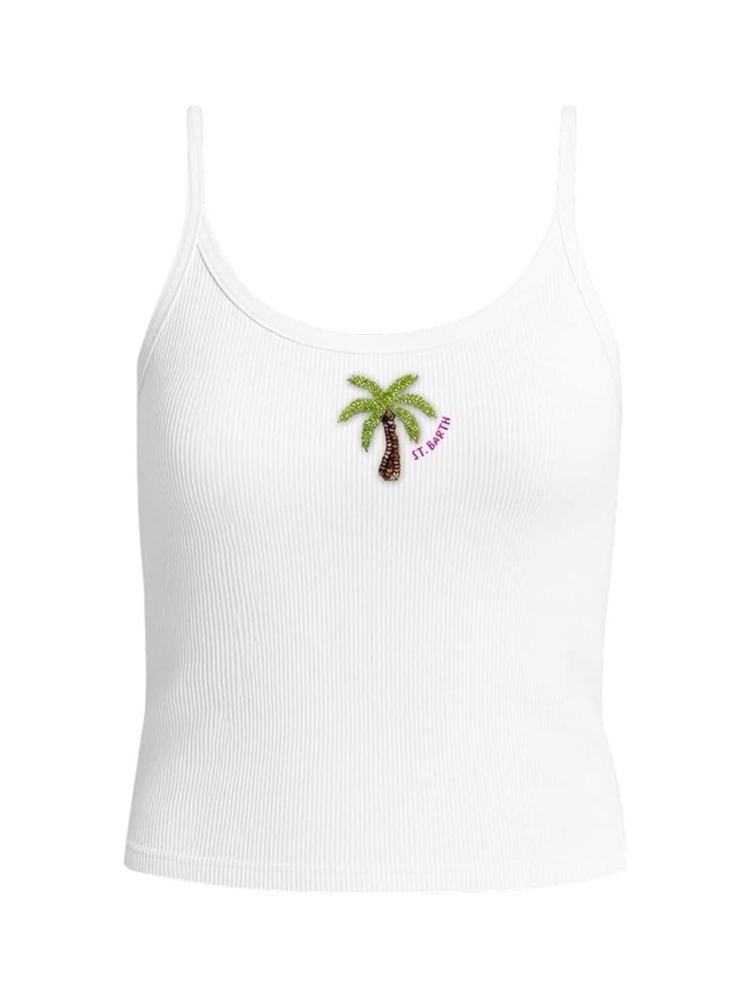 MC2 SAINT BARTH Top MC2 SAINT BARTH donna ZAI0001 08550L 01N Zaira Palm con logo ricamato e patch con perline Bianco<BR/> ZAI000108550L 01N