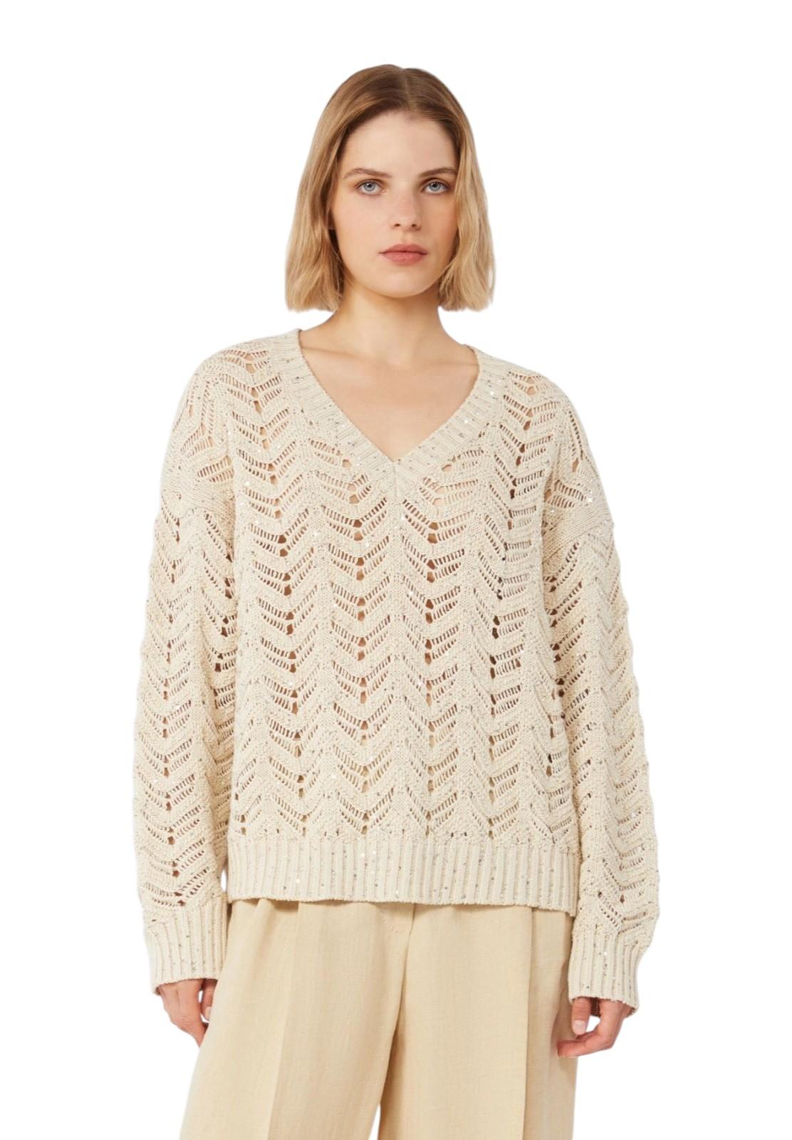 STUDIO Maglia Studio donna 2616361032600 002 Felino in filato e paillette Beige 2616361032600 002