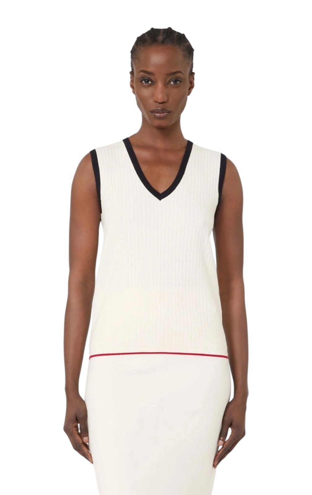 STUDIO Canotta Studio donna 2616361131600 009 Umile in filato di mista viscosa Bianco Blu<BR/> 2616361131600 009