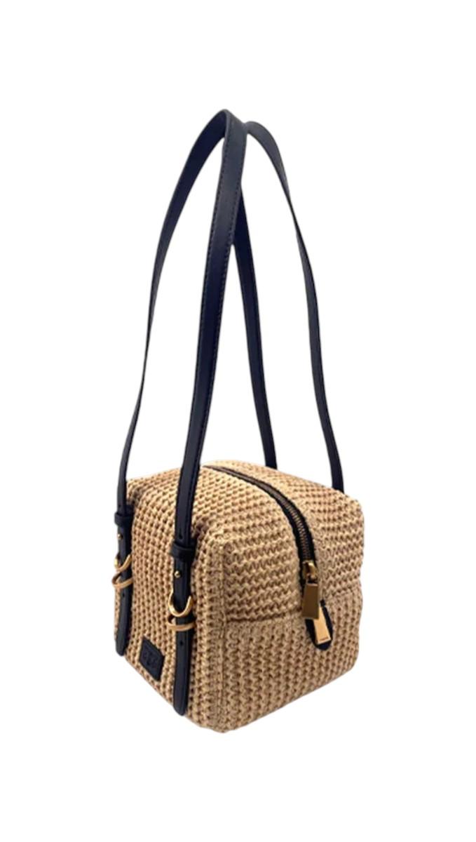 PINKO Borsa Pinko donna 106465A391C 24Q Cubic Bag Rafia Beige Nero Oro<BR/> 106465A391 C24Q