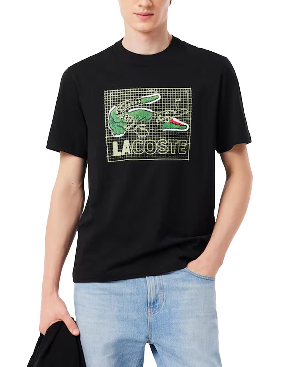 LACOSTE T-shirt LACOSTE uomo TH1446 Nera cotone taglio classico coccodrillo TH1446 031