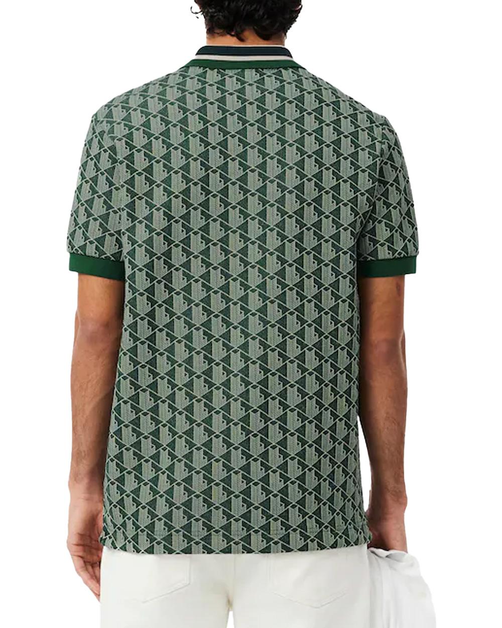 LACOSTE Polo LACOSTE uomo Jacquard DH1417 Verde monogramma poliestere coccodrillo <BR/> DH1417 D1R