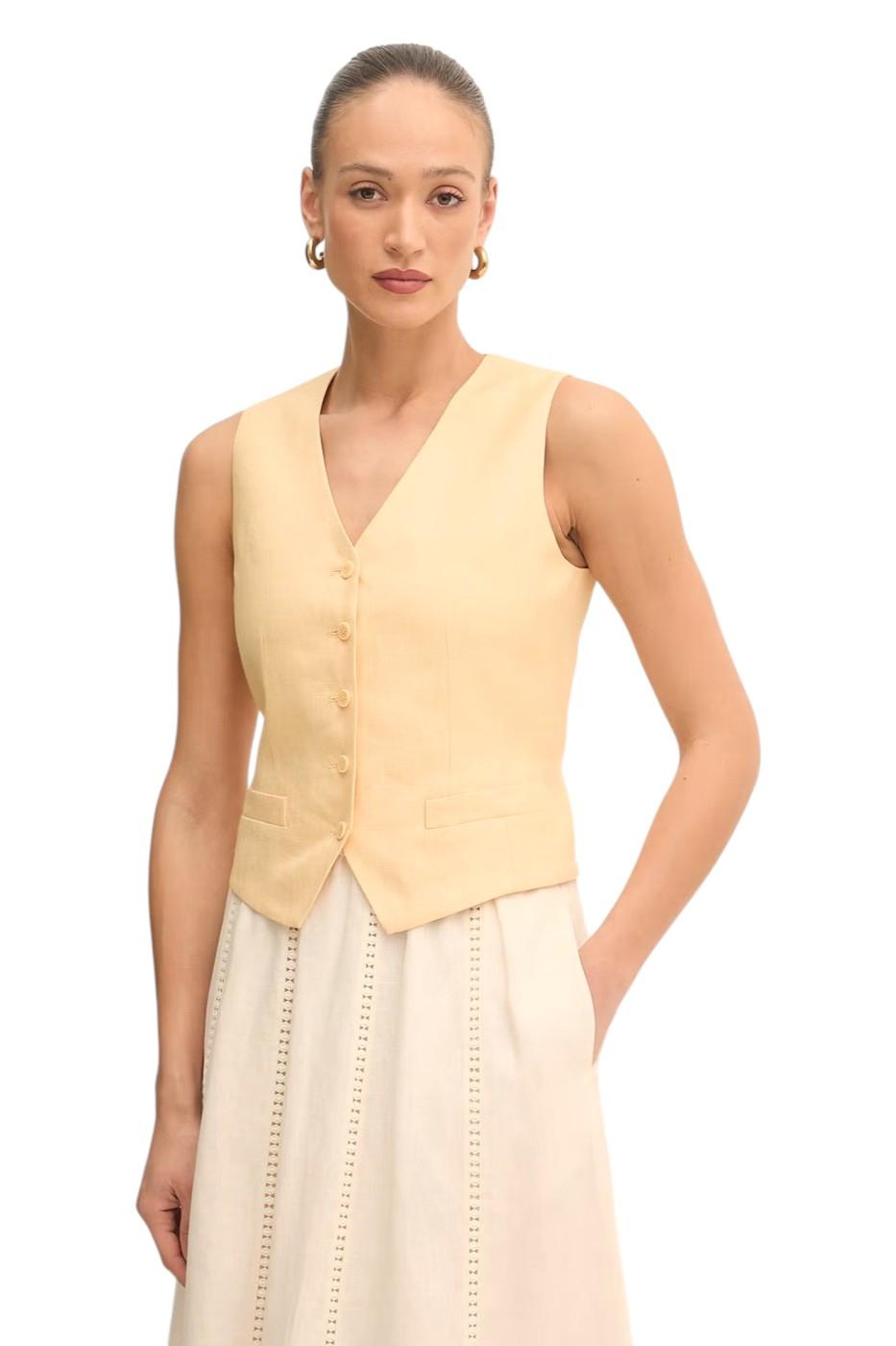 WEEKEND Gilet Weekend 2615151012600 027 Pace in canvas di puro lino Giallo <BR/> 2615151012600 027