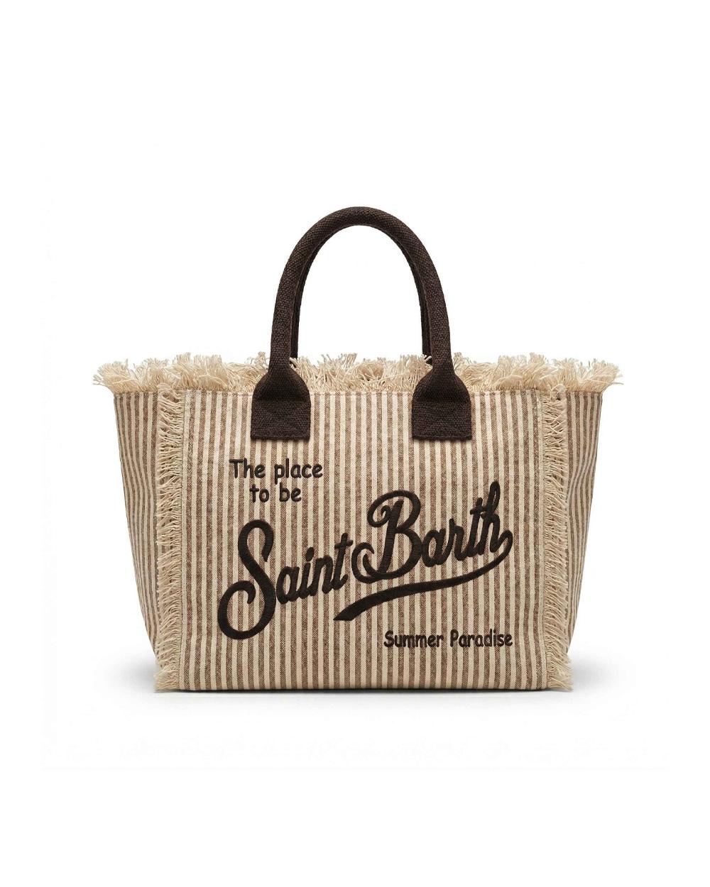 MC2 SAINT BARTH Borsa MC2 SAINT BARTH donna Vanity VANI00103450L Beige canvas motivo a righe frange logo VANI00103450L 1118