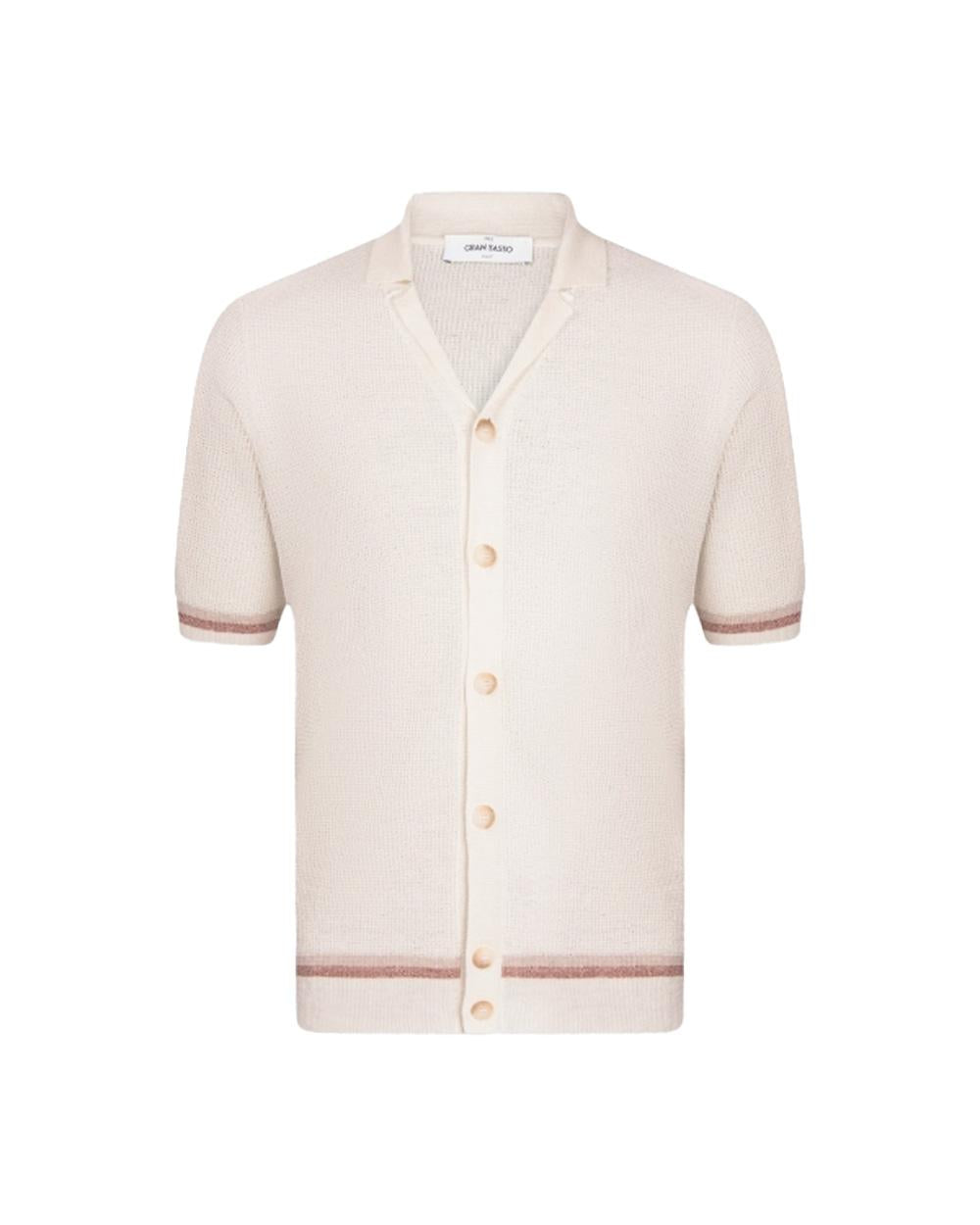 GRAN SASSO Camicia GRAN SASSO uomo 5719418671 Panna lino cotone collo bowling regular fit 5719418671 001