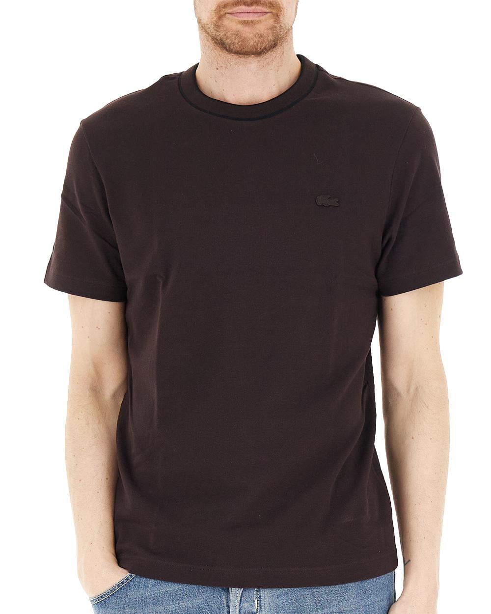 LACOSTE T-shirt LACOSTE uomo TH8174T Marrone cotone regular taglio dritto colletto costine righe coccodrillo TH8174T 3LA