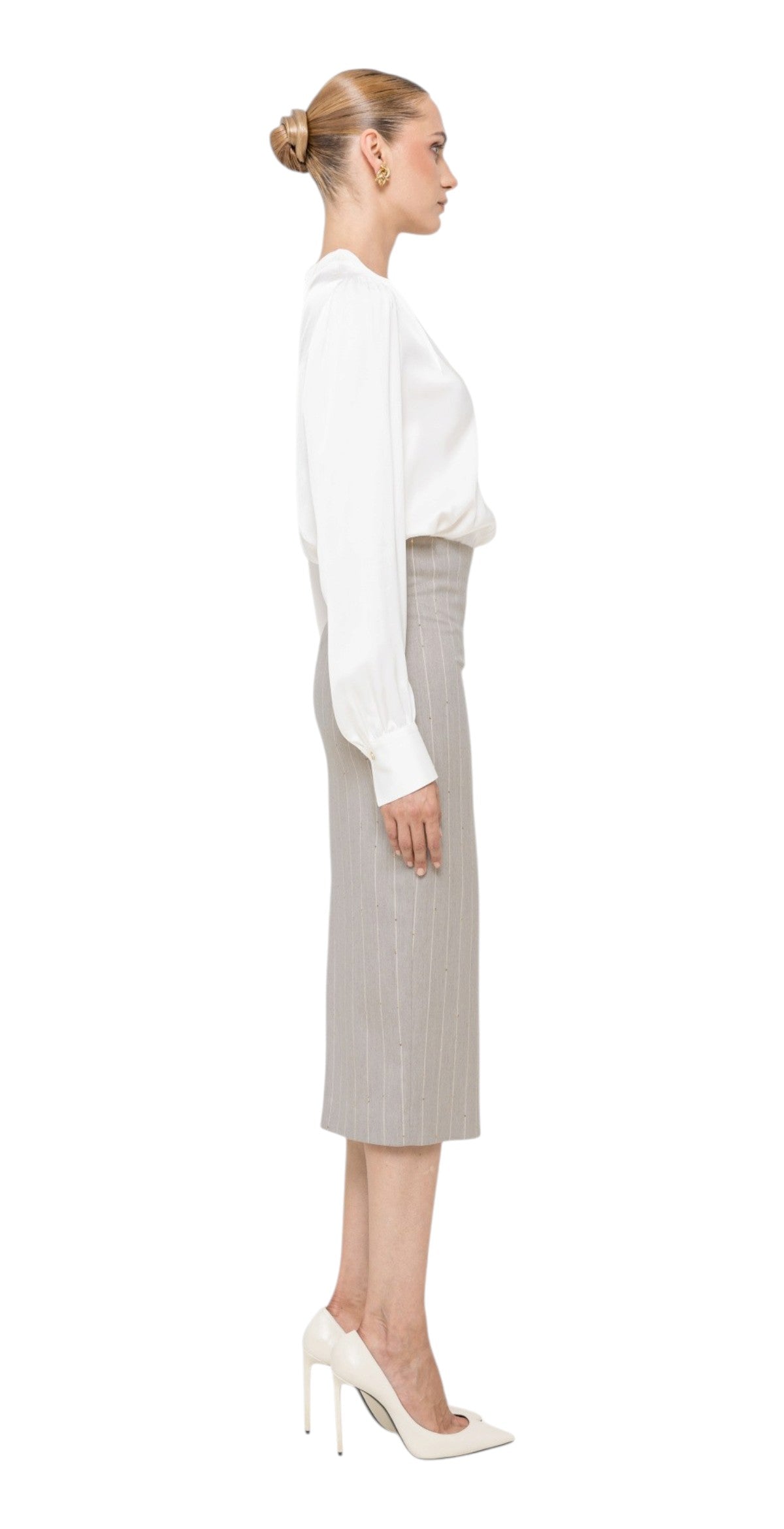 NISSA Gonna Nissa donna F1378 6 a righe con dettagli di paillettes Beige F1378 6 