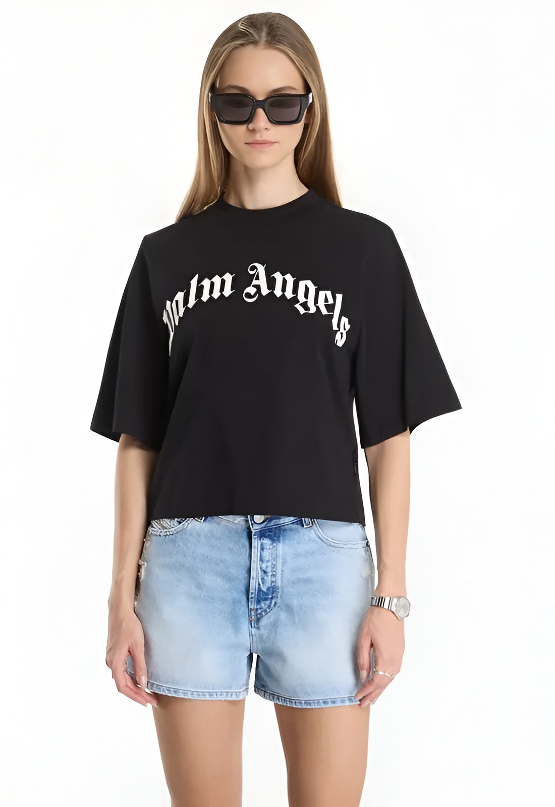 PALM ANGELS T-shirt PALM ANGELS donna Curved Logo Boxy Tee PAWAA003JR001 1003 Nero PAWAA003JR001 1003 