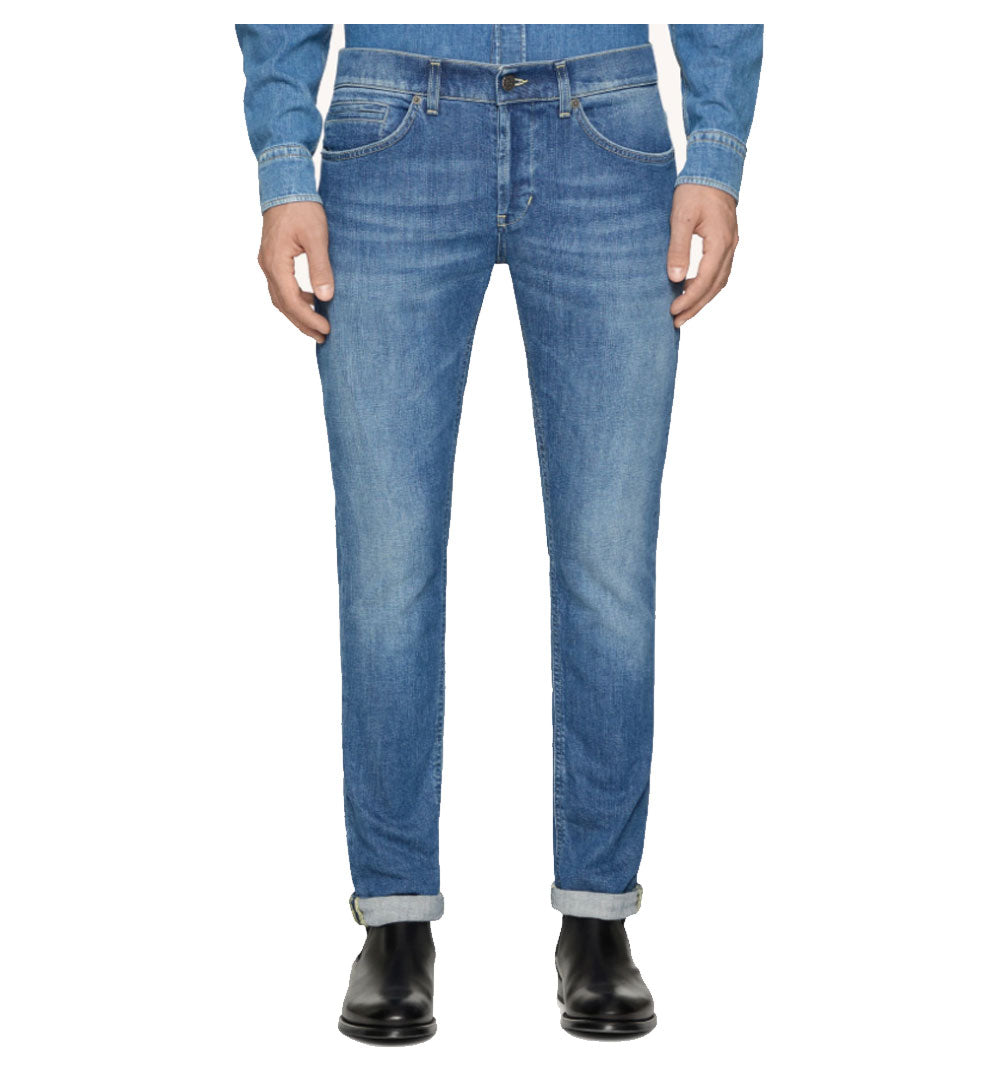 DONDUP Jeans Dondup uomo UP232DSH365 George blu medio skinny denim stretch riciclato<BR/> UP232DSH365 IQ3 800 