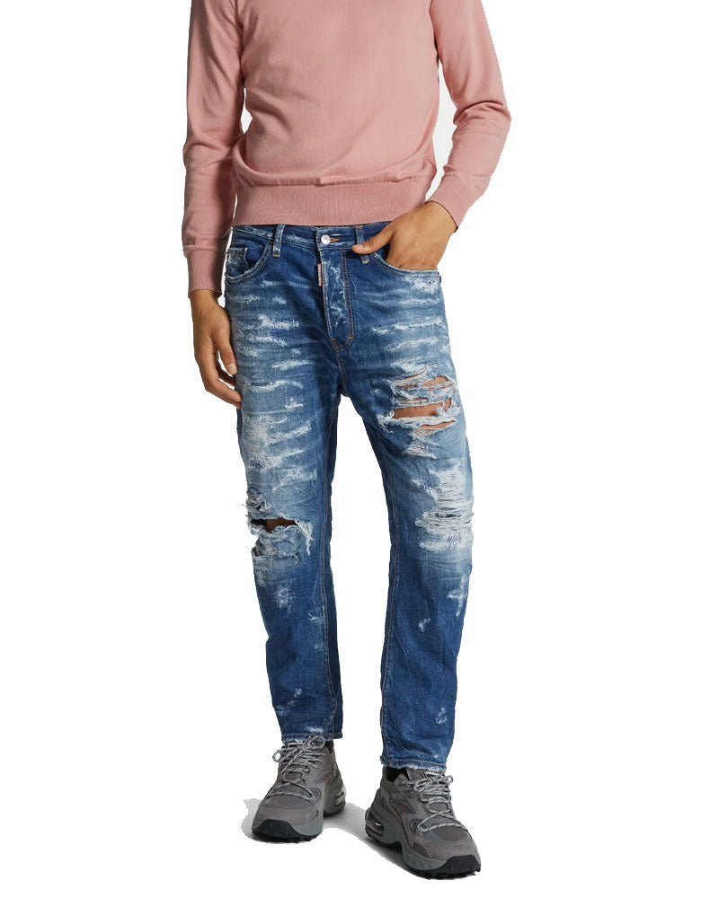 DSQUARED2 Jeans Dsquared2 uomo S74LB1650S30309 blu medium super ripped wash bro <BR/> S74LB1650S30309 470 