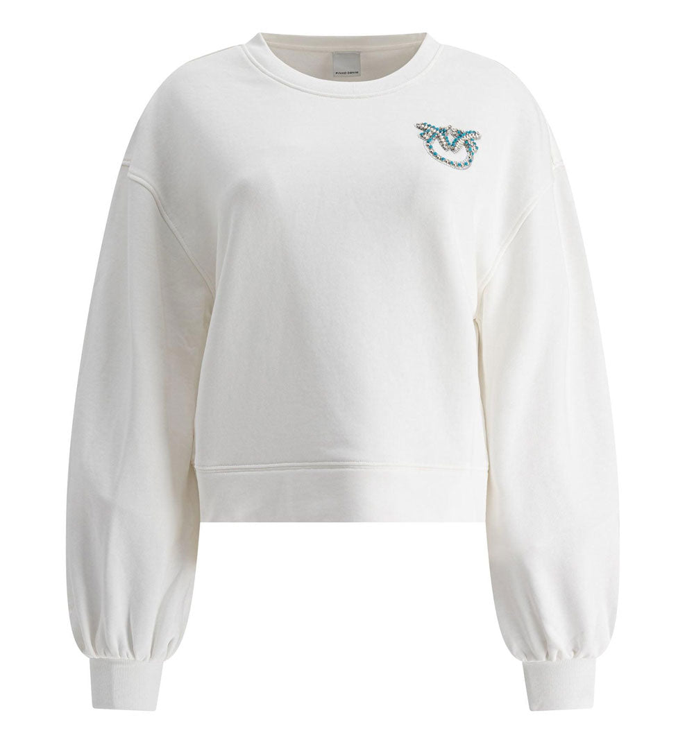 PINKO Felpa Pinko donna 102827A2G8 bianca Ceresole logo cristalli perline<BR/><BR/> 102827A2G8 Z05 