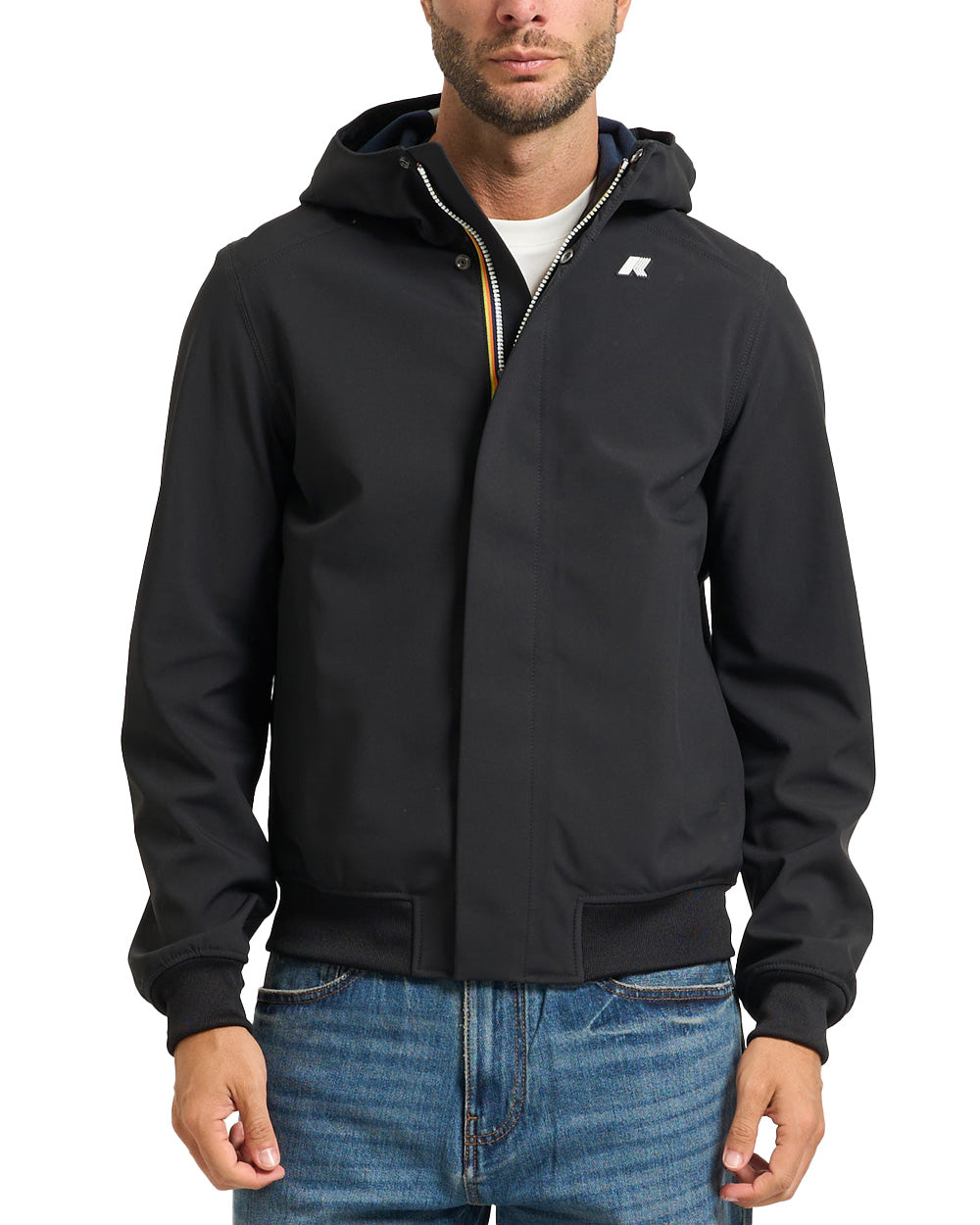 K-WAY Giubbino K-WAY uomo Joachim Bonded K3135KW Nero vestibilità slim fit tasche polsini elasticizzati logo in silicone sul petto chiusura full zip K3135KW A3C 