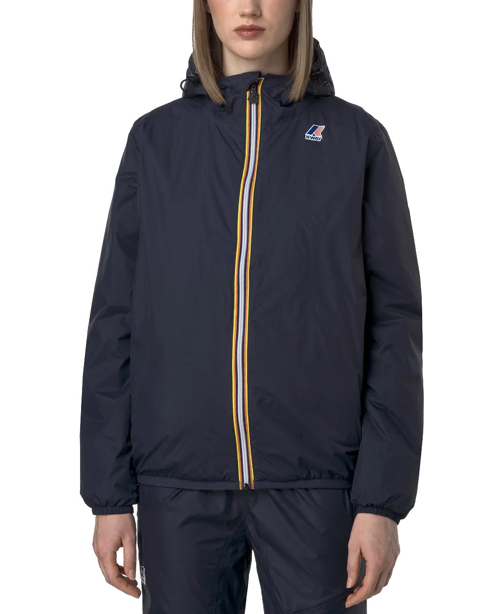 K-WAY Giubbino K-WAY donna LE VRAI 4.0 CLAUDE WARM K61273W Blu cuciture termonastrate cappuccio regolabile zip frontale con pattina antivento polsini elasticizzati <BR/> K61273W K89 