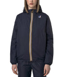 K-WAY women's jacket LE VRAI 4.0 CLAUDE WARM K61273W Blue heat-taped seams adjustable hood front zip with wind flap elastic cuffs