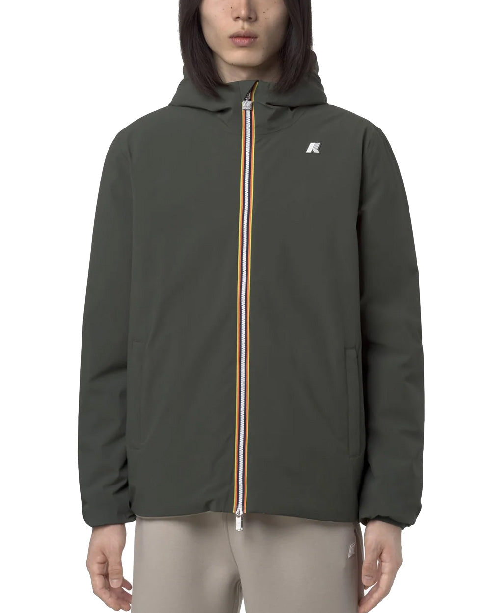 K-WAY Giubbino K-WAY uomo JACK ST WARM REVERSIBLE K6128VW Verde/Beige  design reversibile cappuccio chiusura con zip tasche multiple vestibilità slim K6128VW B2P 