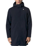 Giubbino K-WAY uomo THOMAS BONDED K7126WW Blu taglio lungo linea slim tessuto a tre strati cappuccio regolabile chiusura con zip