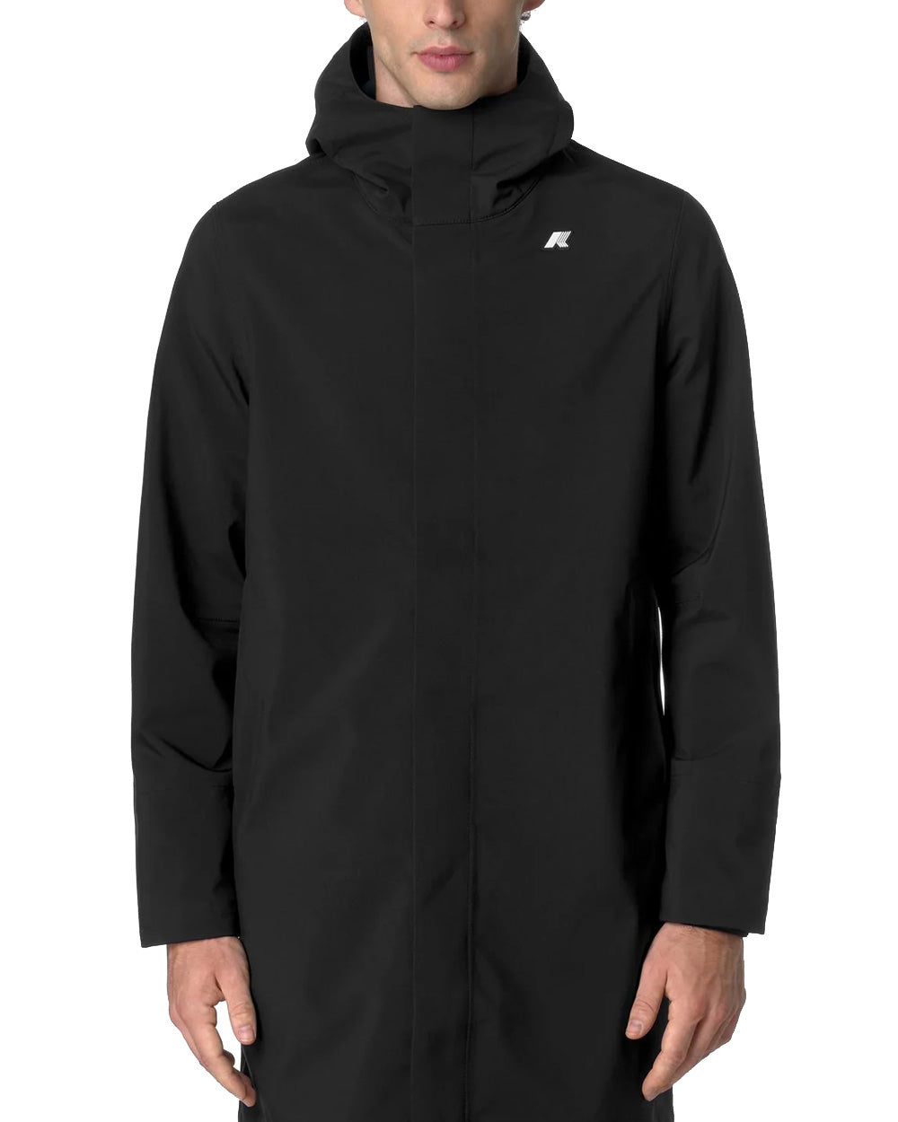 K-WAY Giubbino K-WAY uomo THOMAS BONDED K7126WW Nero taglio lungo linea slim tessuto a tre strati cappuccio regolabile chiusura con zip K7126WW A3C 