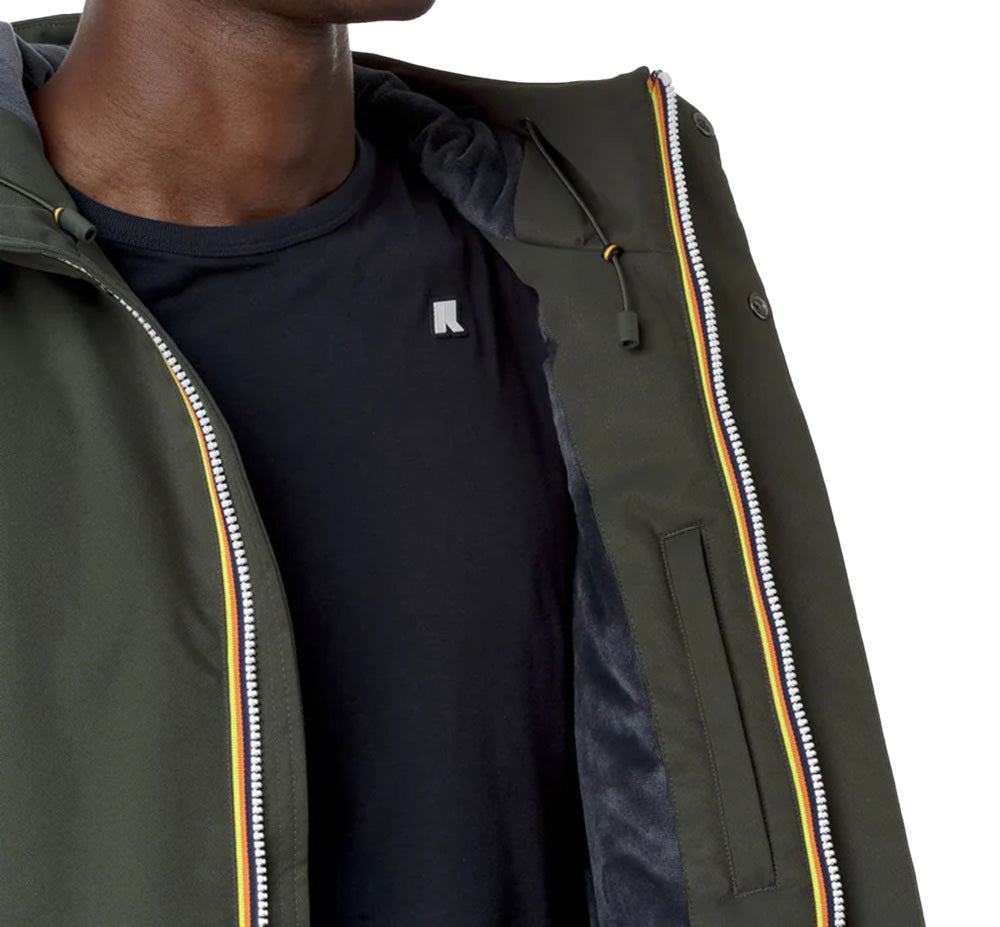 K-WAY Giubbino K-way uomo K8133DWAL7 Jacko Twill Marmotta Verde con cappuccio K8133DW AL7 