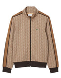 LACOSTE men's sweatshirt SH1368 Beige monogram regular fit pockets contrasting stripes