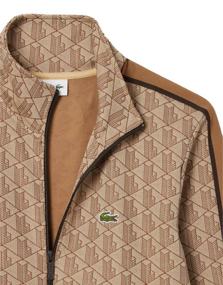 LACOSTE Felpa LACOSTE uomo SH1368 Beige monogramma regular fit tasche righe a contrasto SH1368 6IR 