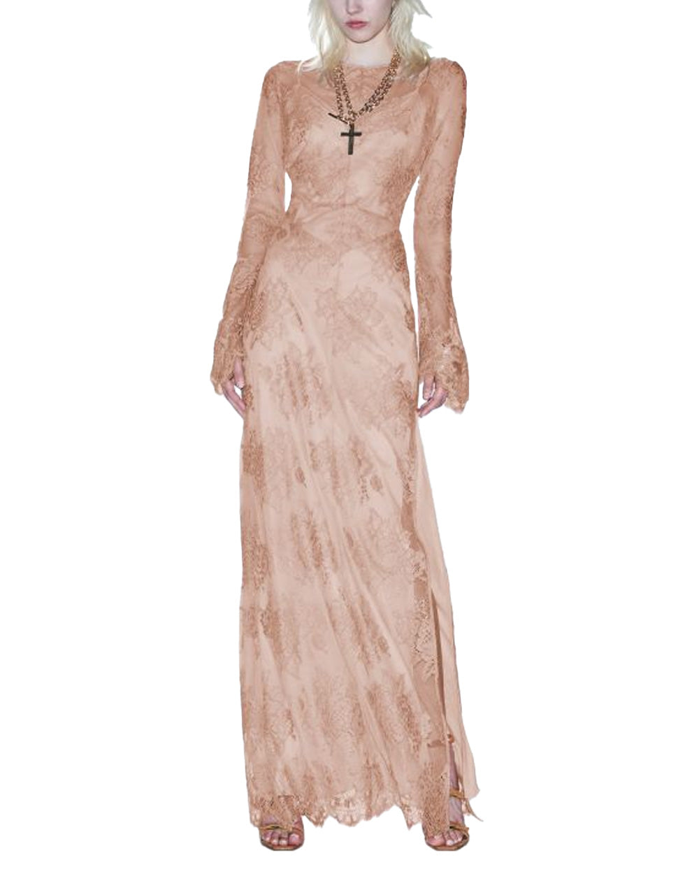 ANIYE  BY Abito ANIYE BY NOA donna 185269 Cipria pizzo ricami floreali spacco laterale 185269 02486 