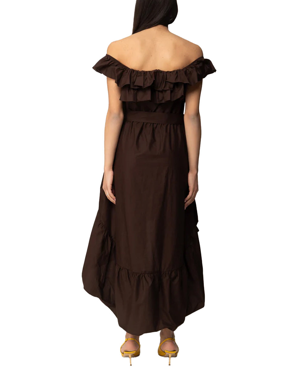 ANIYE  BY Abito ANIYE BY CORA donna 185304 Cioccolato asimmetrico volant fiocco gonna svasata 185304 02072 