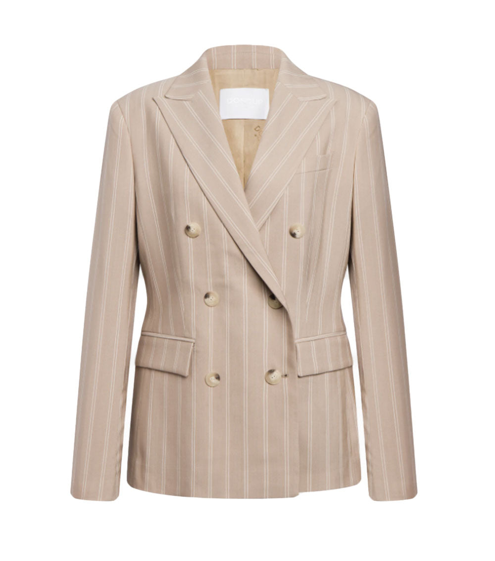 DONDUP Blazer Dondup donna DJ441ES0078D beige doppiopetto slim in gessato<BR/> DJ441ES0078D 027 