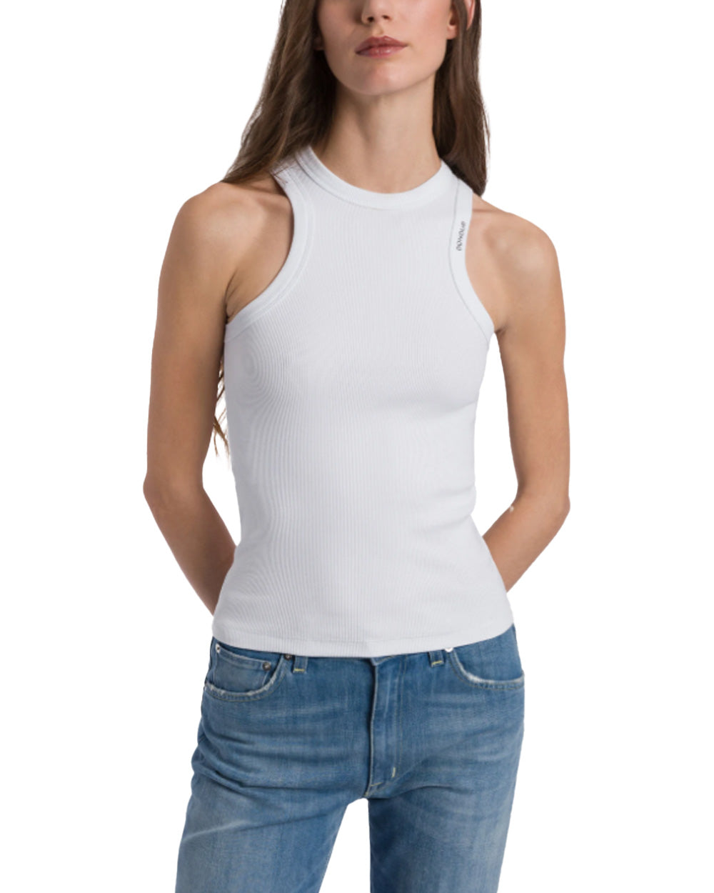 DONDUP Top DONDUP donna DS071JS0314D Bianco girocollo slim scollo all'americana <BR/> DS071JS0314D 000 