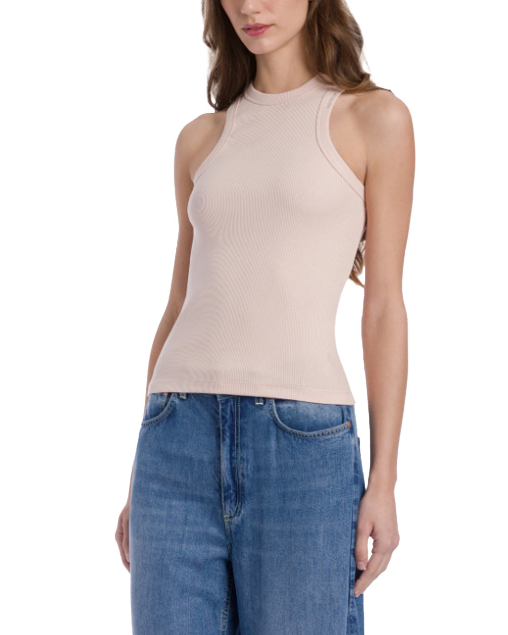 DONDUP Top DONDUP donna DS071JS0314D Rosa giricollo slim logo scollo DS071JS0314D 511 