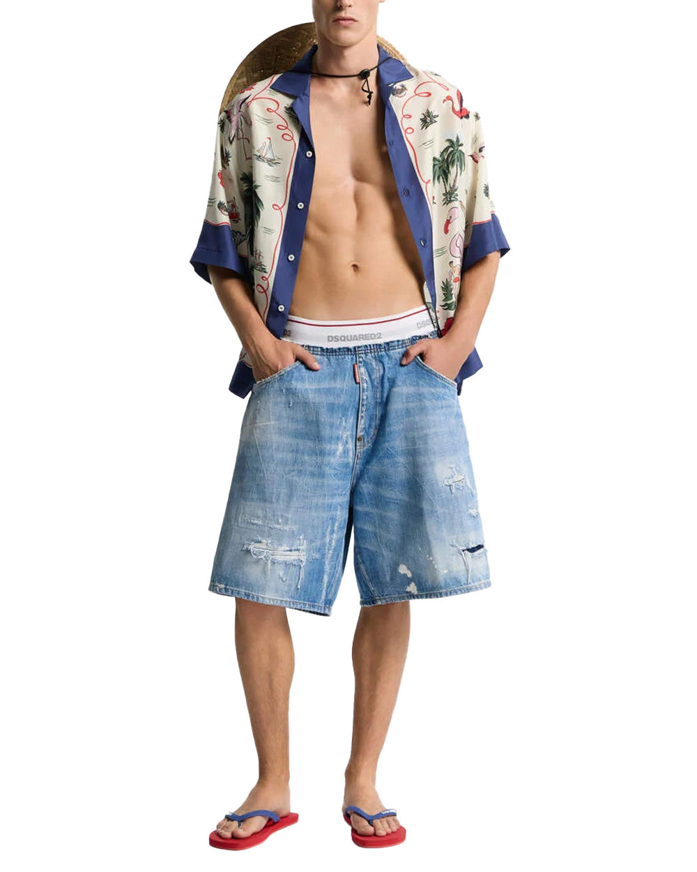 DSQUARED2 Bermuda DSQUARED2 uomo Surfer S71MU0886D30038 Blu cotone etichetta fascia elastica cinque tasche S71MU0886D30038 470 