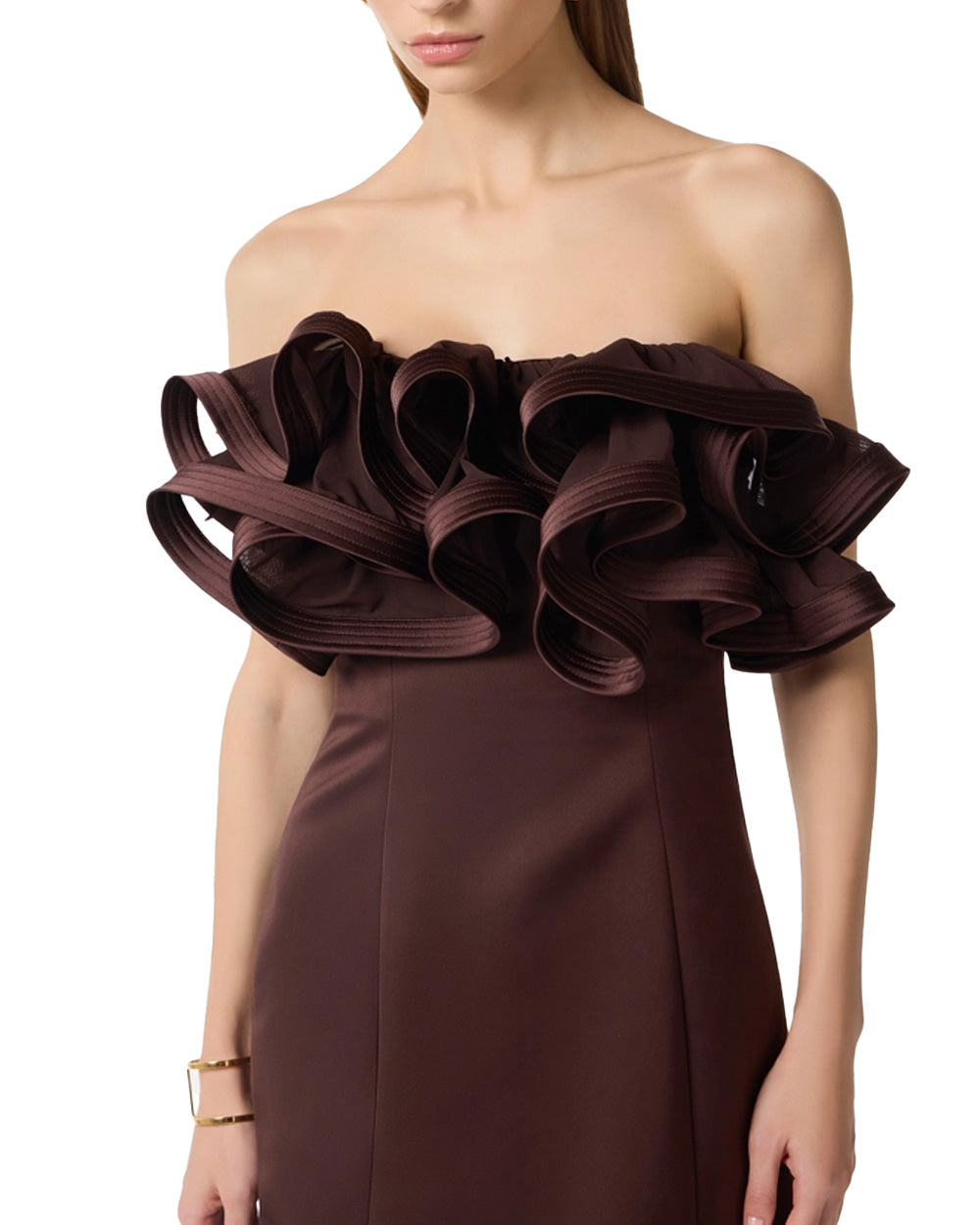 ELISABETTA FRANCHI Abito ELISABETTA FRANCHI donna AB87962E2 Cacao aderente maxi ruches tulle AB87962E2 644 