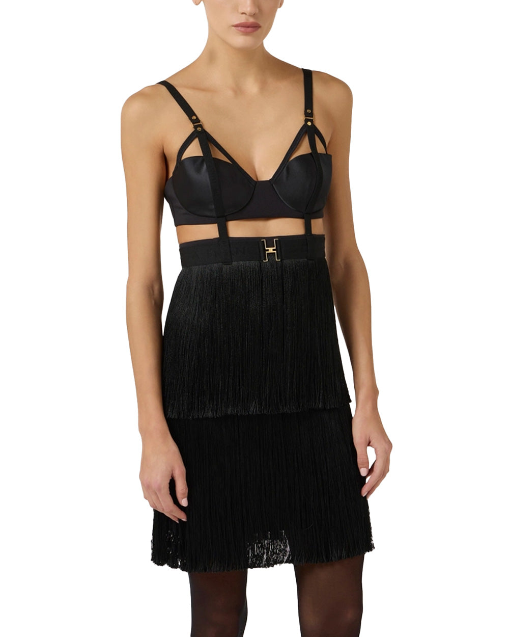 ELISABETTA FRANCHI Abito ELISABETTA FRANCHI donna AB96662E2 Nero crepe frange balza logo regular AB96662E2 110 