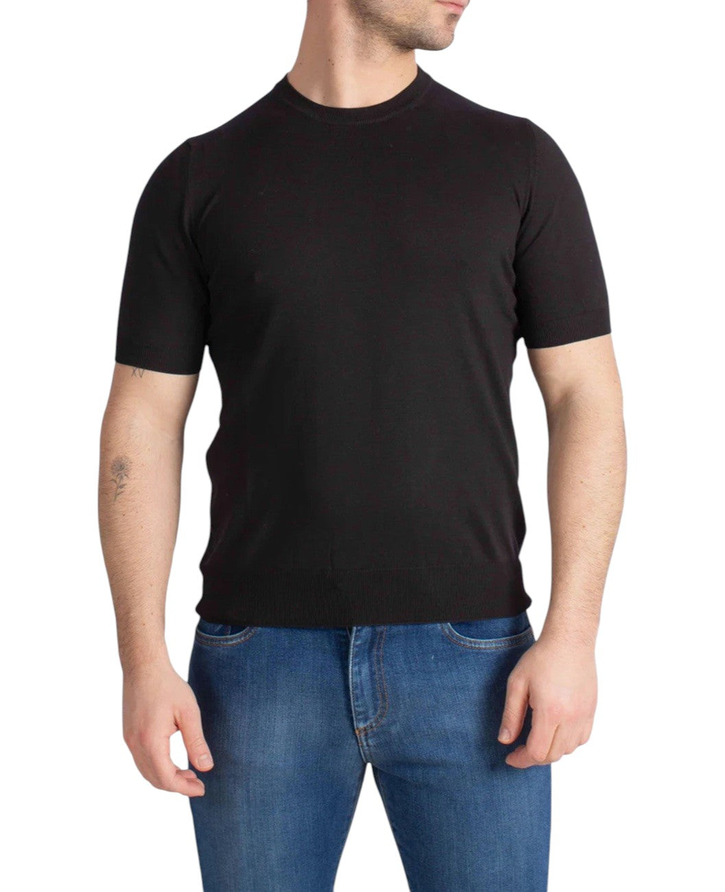 GRAN SASSO T-shirt Gran Sasso uomo 4310429401 099 Suvin Cotton in maglia cotone Nero<BR/> 4310429401 099 