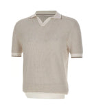 Gran Sasso Men's Polo Shirt 5719120650 002 Skipper in Perforated Knit White Beige