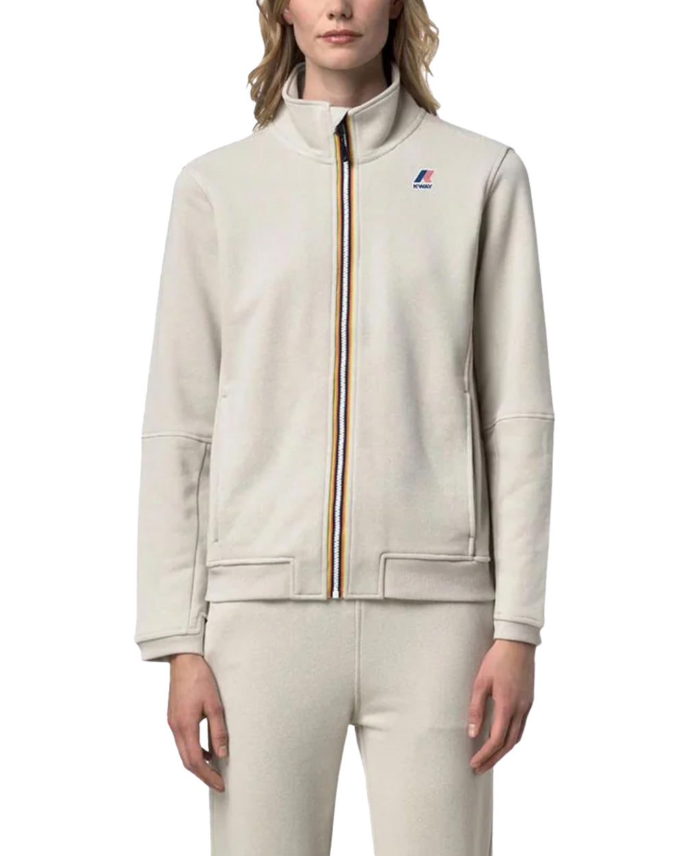 K-WAY Felpa K-WAY donna K1126IW PEPIN POLY COTTON Beige collo alto full zip tasche vestibilità regolare K1126IW 634 