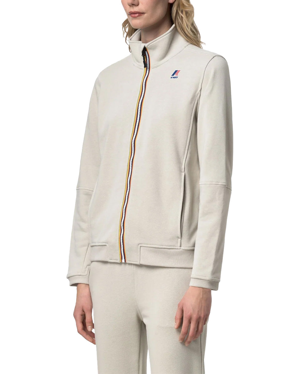 K-WAY Felpa K-WAY donna K1126IW PEPIN POLY COTTON Beige collo alto full zip tasche vestibilità regolare K1126IW 634 