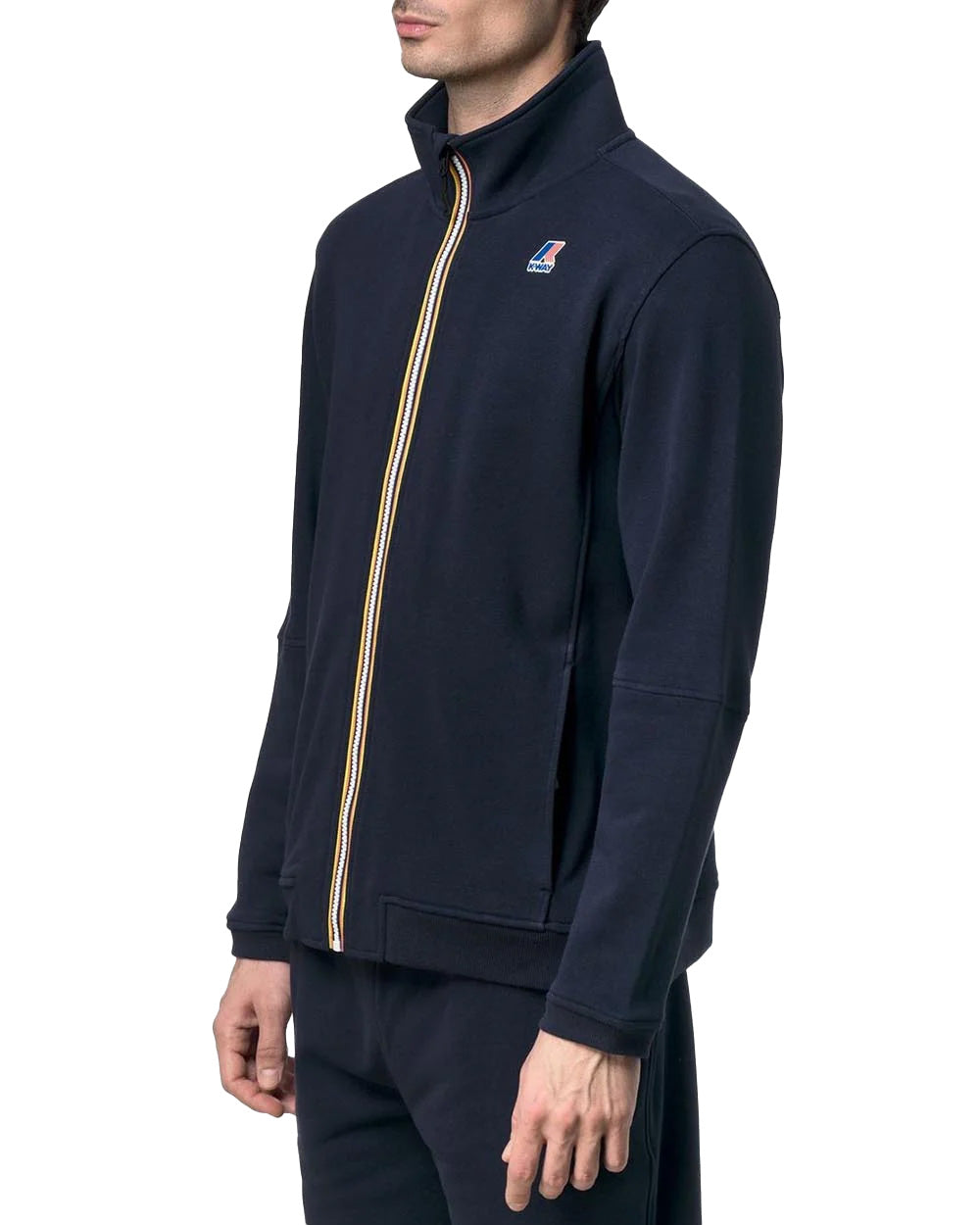 K-WAY Felpa K-WAY uomo K1126IW PEPIN POLY COTTON Blu collo alto full zip tasche vestibilità regolare K1126IW K89 
