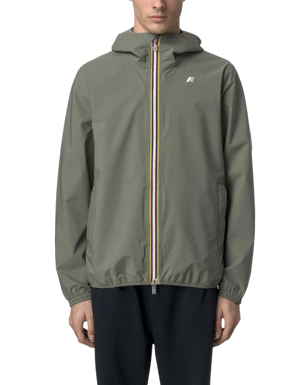 K-WAY Giubbino K-WAY uomo K5127QW JACK STRETCH DOT Verde slim cappuccio logo zip tasche K5127QW V15 