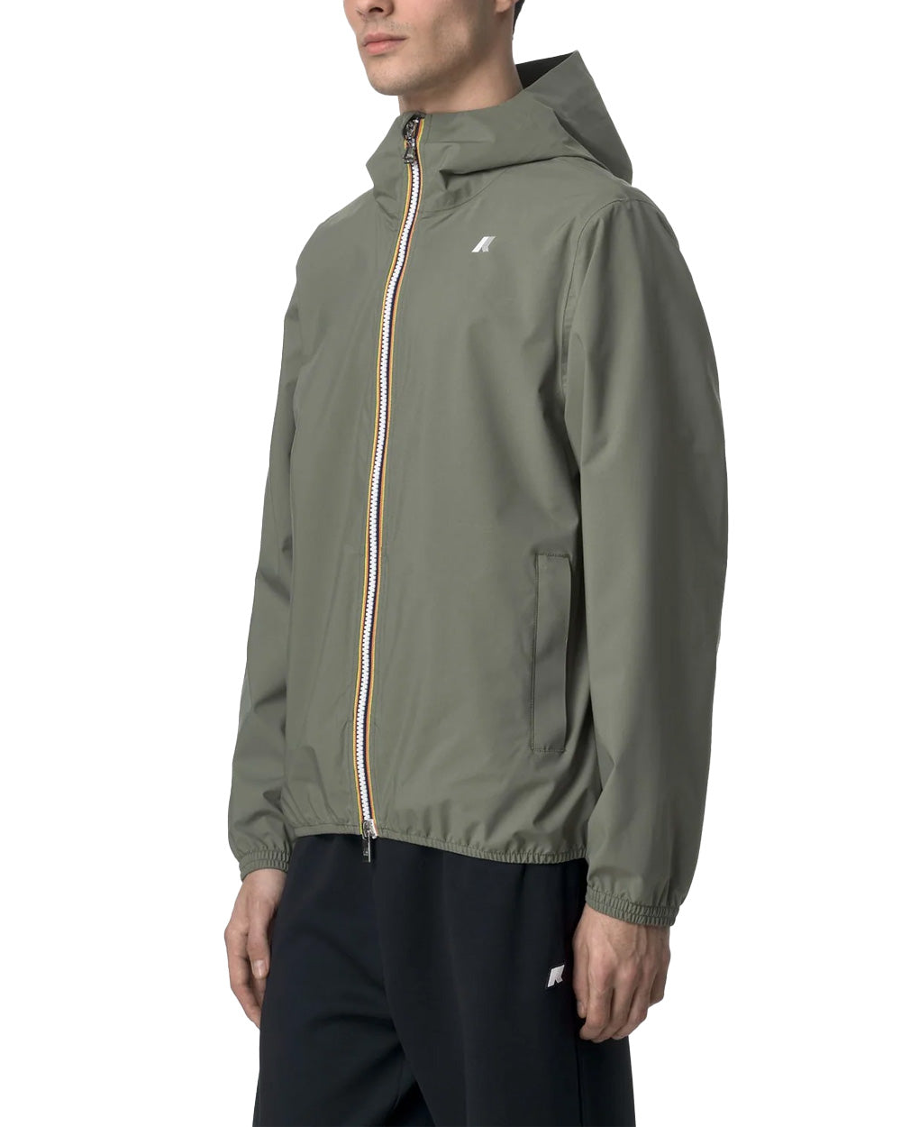 K-WAY Giubbino K-WAY uomo K5127QW JACK STRETCH DOT Verde slim cappuccio logo zip tasche K5127QW V15 