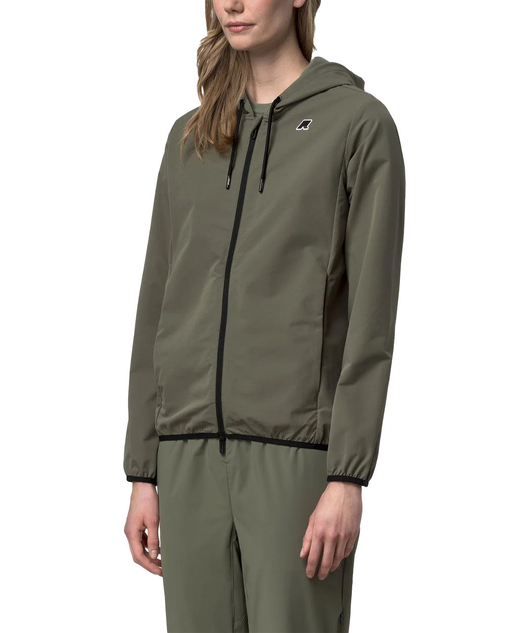 K-WAY Felpa K-WAY donna K5138FW JOURNEER TRAVEL Verde cappuccio coulisse zip tasche logo K5138FW V15 