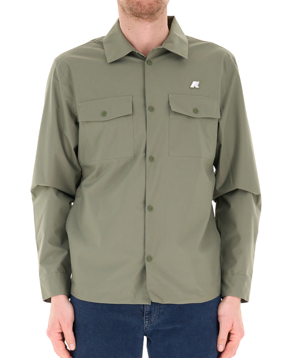 K-WAY Giubbino K-WAY uomo K5138MW UMBERT STRETCH 2LAYERS Verde antivento traspirante colletto camicia tasche<BR/> K5138MW V15 