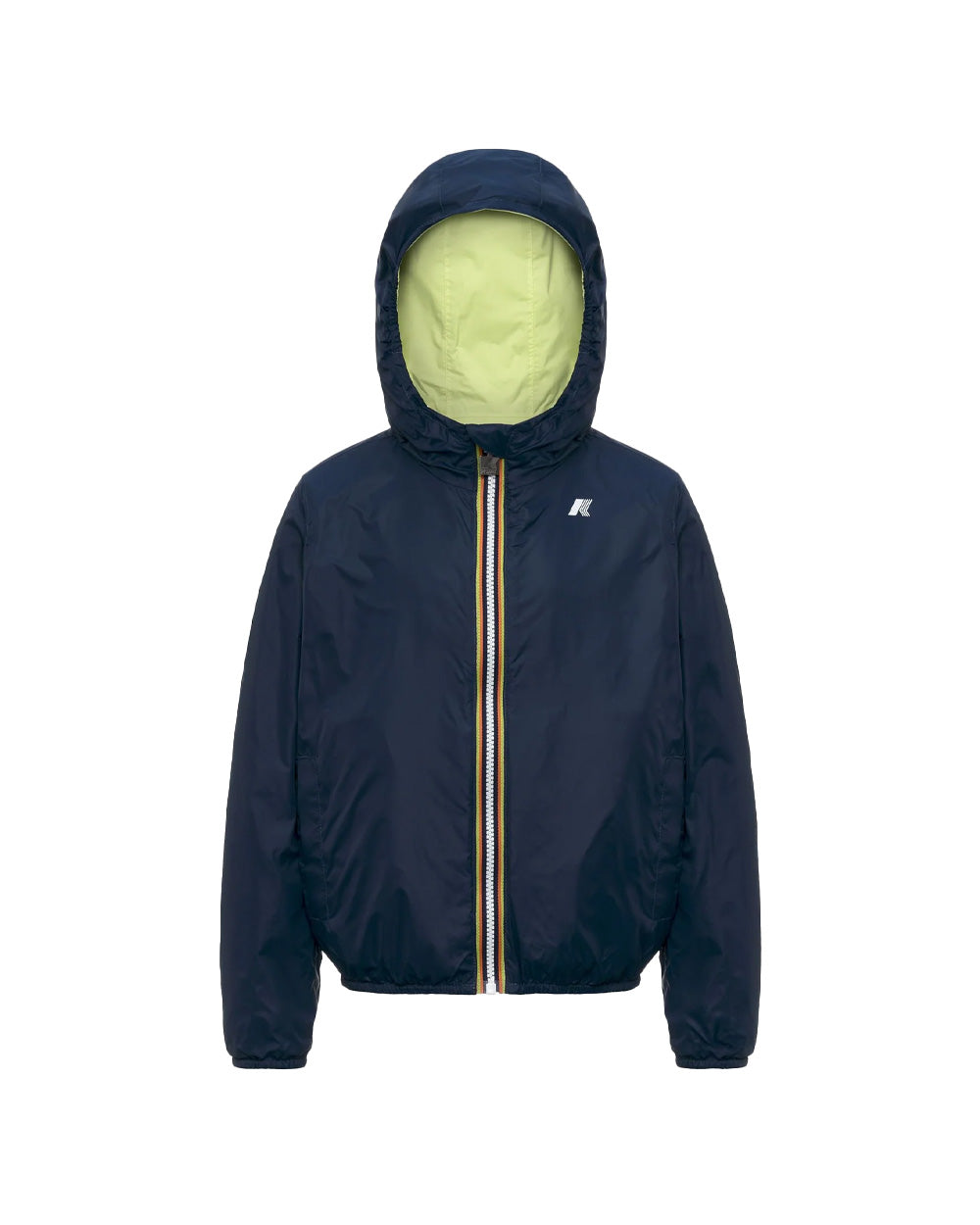 K-WAY Giubbino K-WAY bambino K61314W P. JAKE PLUS.2 REVERSIBLE Lime Blu impermeabile antivento tasche cappuccio K61314W C70 