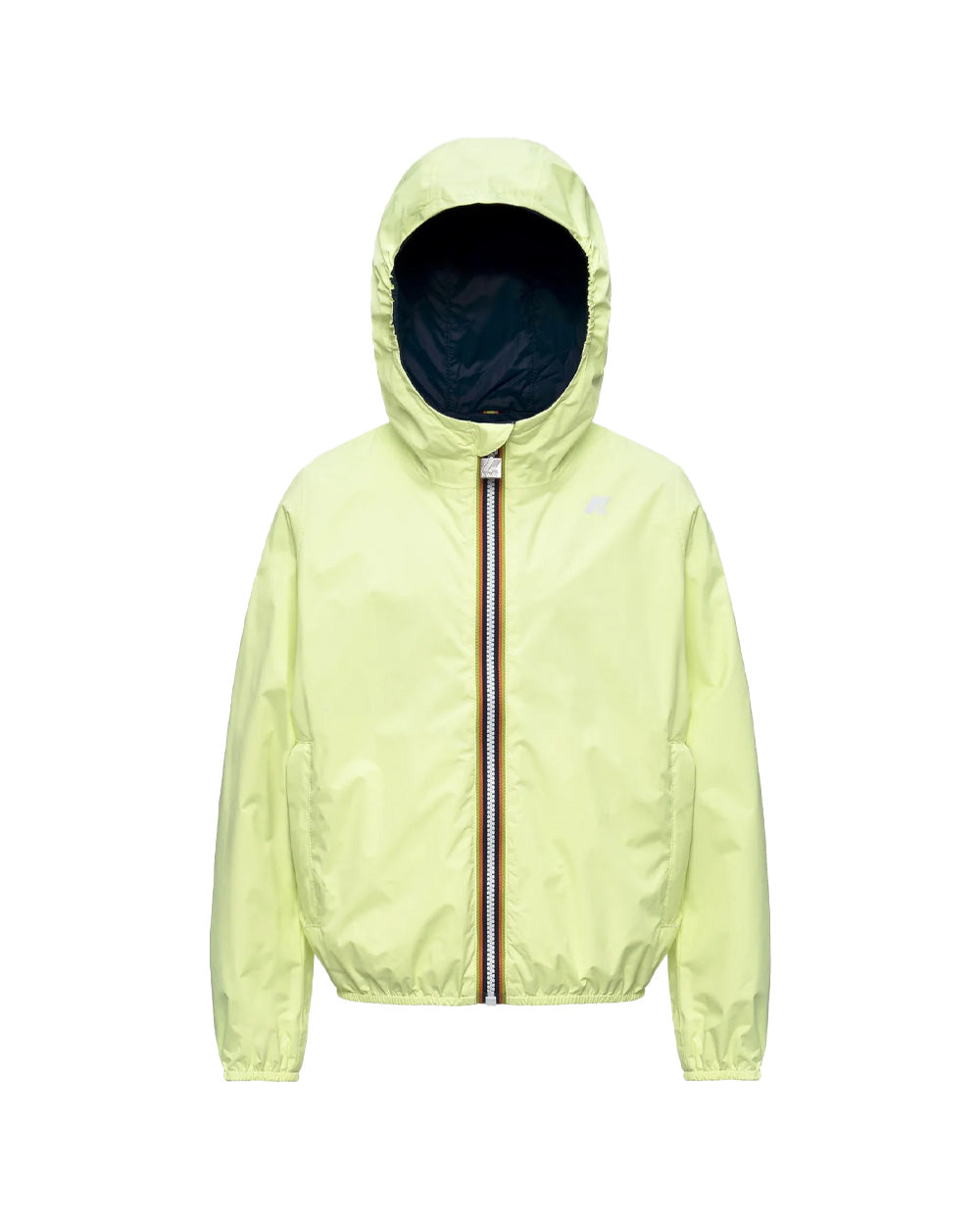 K-WAY Giubbino K-WAY bambino K61314W P. JAKE PLUS.2 REVERSIBLE Lime Blu impermeabile antivento tasche cappuccio K61314W C70 