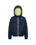 K-WAY child jacket K61314WU P. JAKE PLUS.2 REVERSIBLE Lime Blue waterproof windproof pockets hood