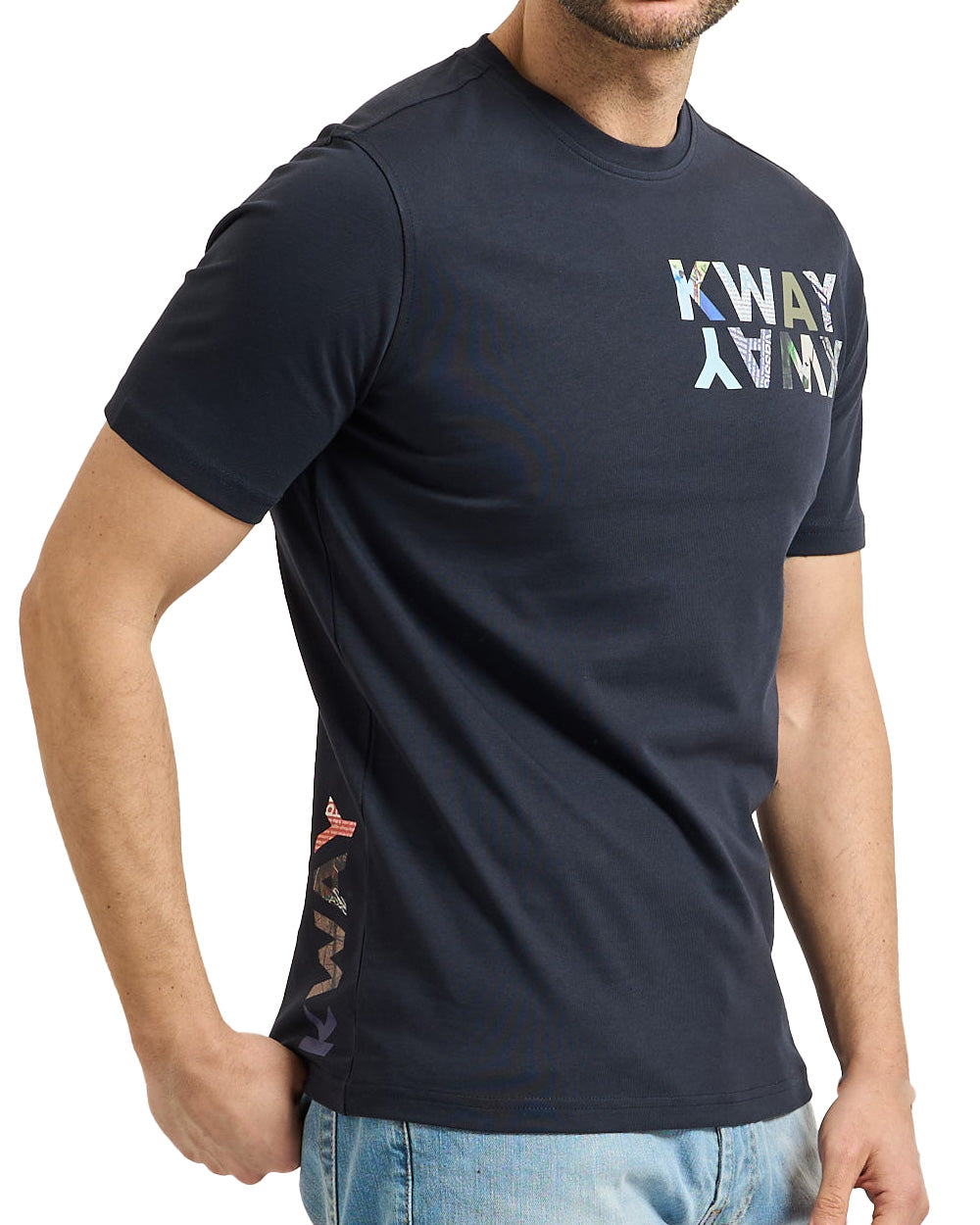 K-WAY T-shirt K-WAY uomo K71354W ODOM SLIM JERSEY KWAY LETTERING Blu jersey cotone girocollo slim K71354W K89 