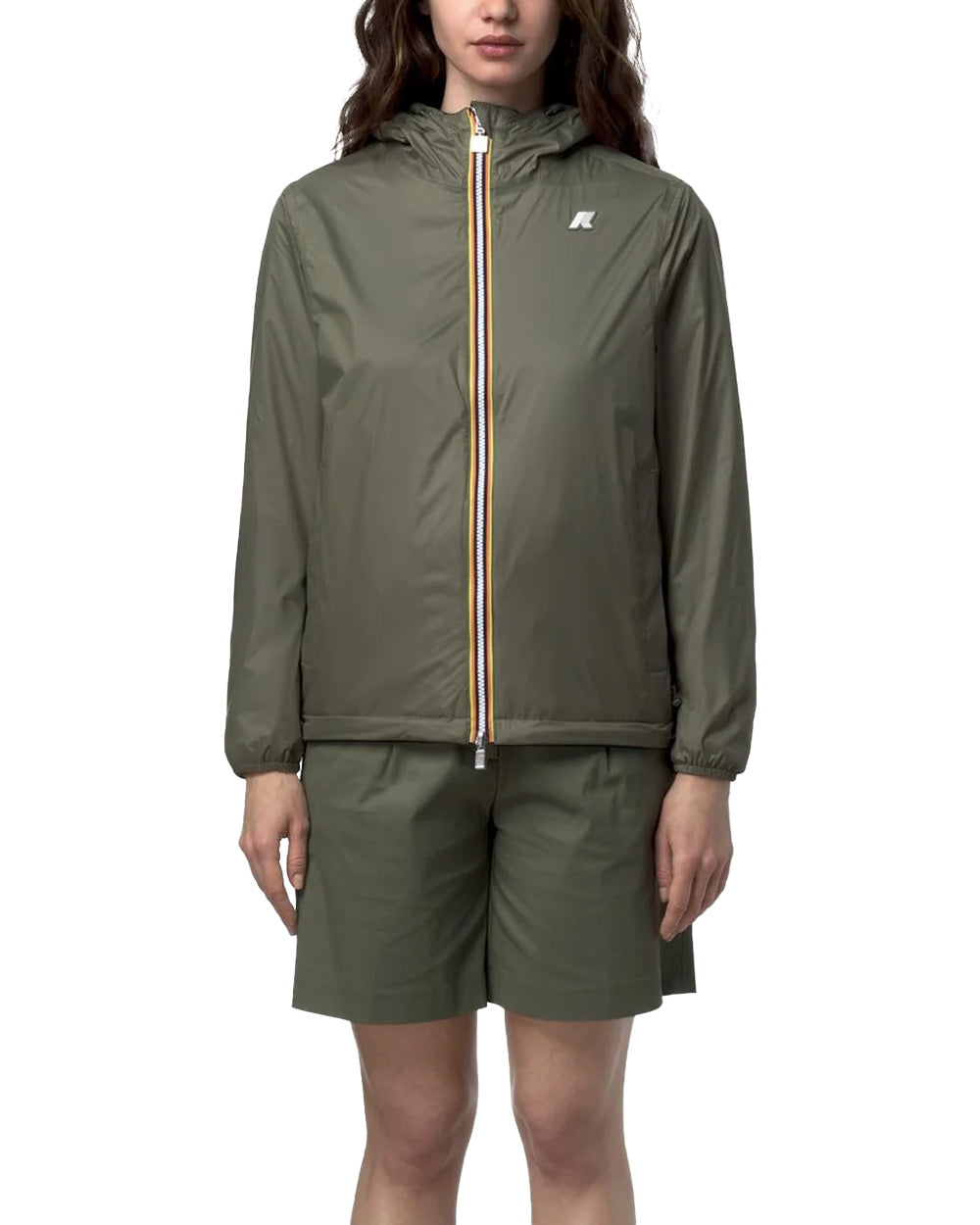 K-WAY Giubbino K-WAY donna K8134TW JAKE REVERSIBLE INTERLOCK Nero Verde reversibile cappuccio zip tasca slim K8134TW B0R 