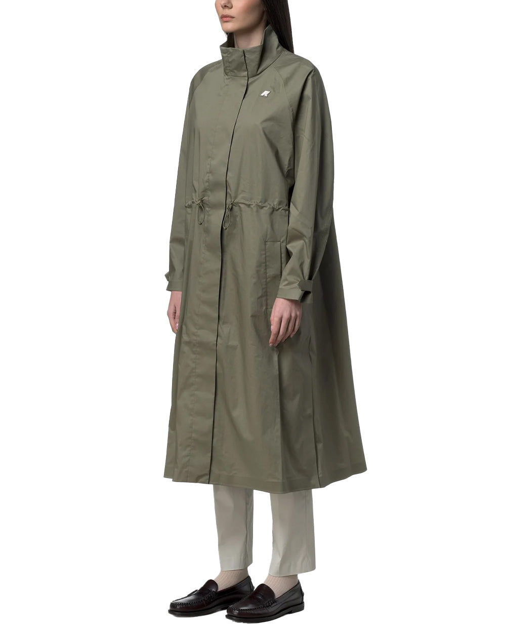 K-WAY Giubbino K-WAY donna K8143SW BARBREIN COTTON 3LAYERS AF Verde zip vita regolabile corda elastica tessuto tre strati K8143SW V15 