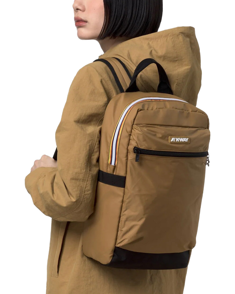 K-WAY Zaino K-WAY unisex K8148CW MID LAON Marrone idroreppellente spallacci tasca logo K8148CW V04 