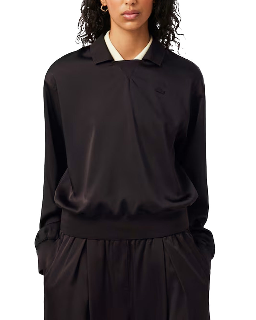 LACOSTE Camicia LACOSTE donna CF9802 Marrone relaxed fit collo retrò coccodrillo CF9802 3LA 